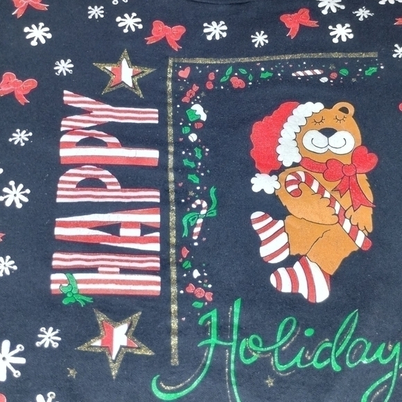 VINTAGE 90s Holiday Time Men's Large Sweatshirt AOP Christmas Crewneck Black USA - Picture 4 of 9